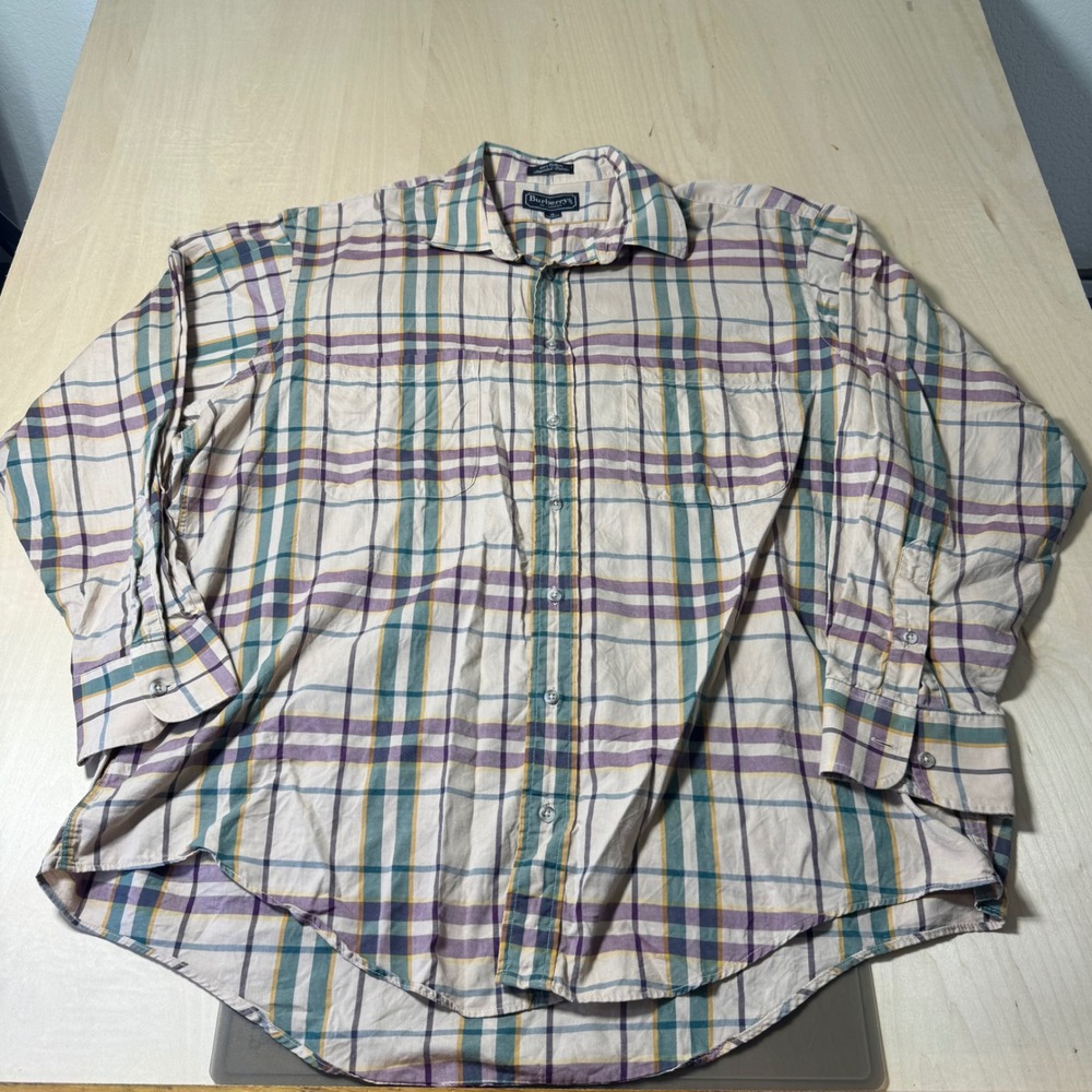 VTG Burberrys Of London Plaid Shirt Long Sleeve Button Up‎ Collared XL USA Made